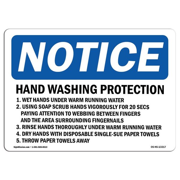 Signmission OSHA Sign, Hand Washing Protection 1. Wet Hands Under, 10in X 7in Aluminum, 7" W, 10" L, Landscape OS-NS-A-710-L-13217